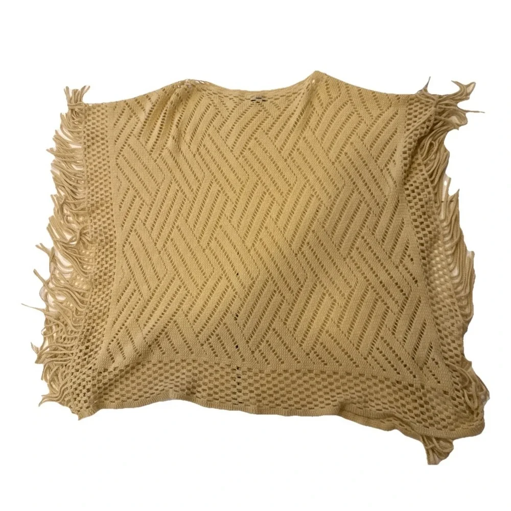 LTV Imports Beige Tan Woman's Shawl With Fringe, Overhead Square Style Sweater